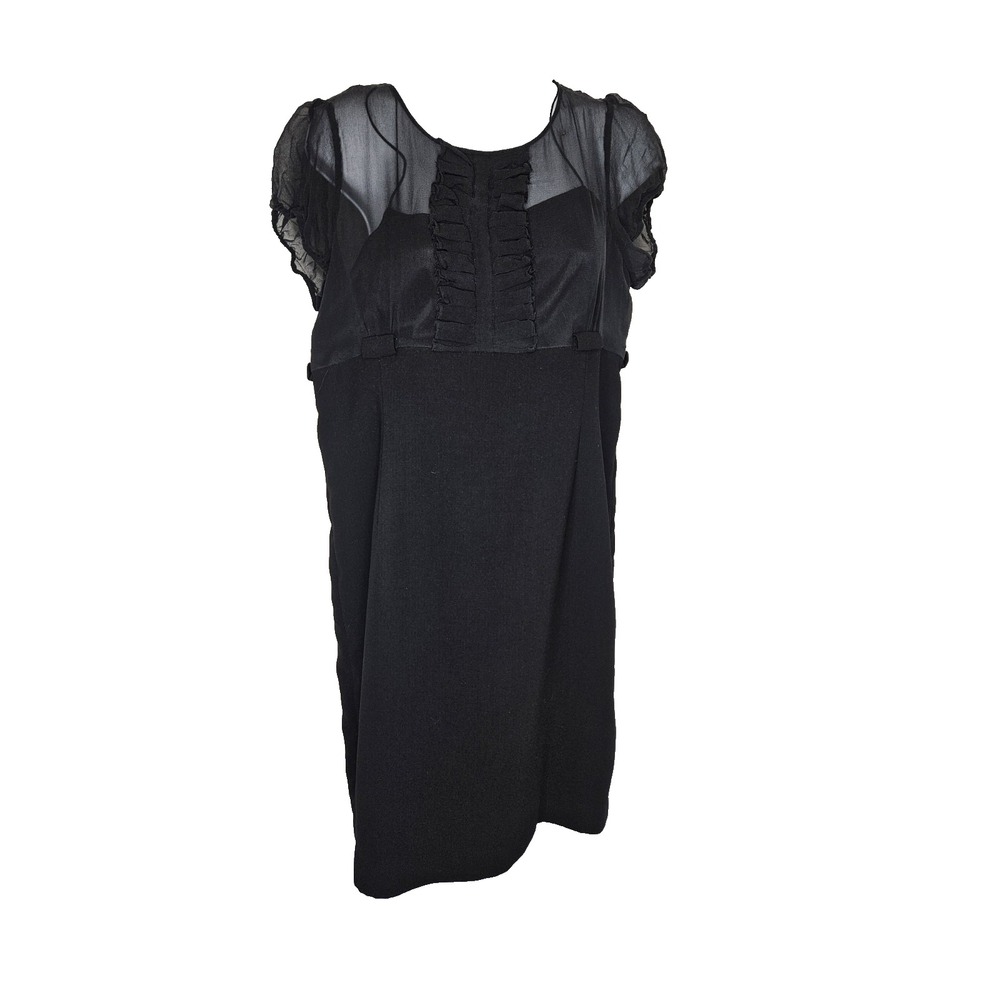 Sheer Overlay Black Dress  Cap Sleeve Cocktail Party Workwear‎ RN#54163